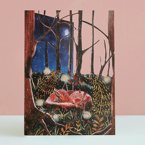 Paper Cut Art Sleeping Winter Fox Christmas Greeting Card