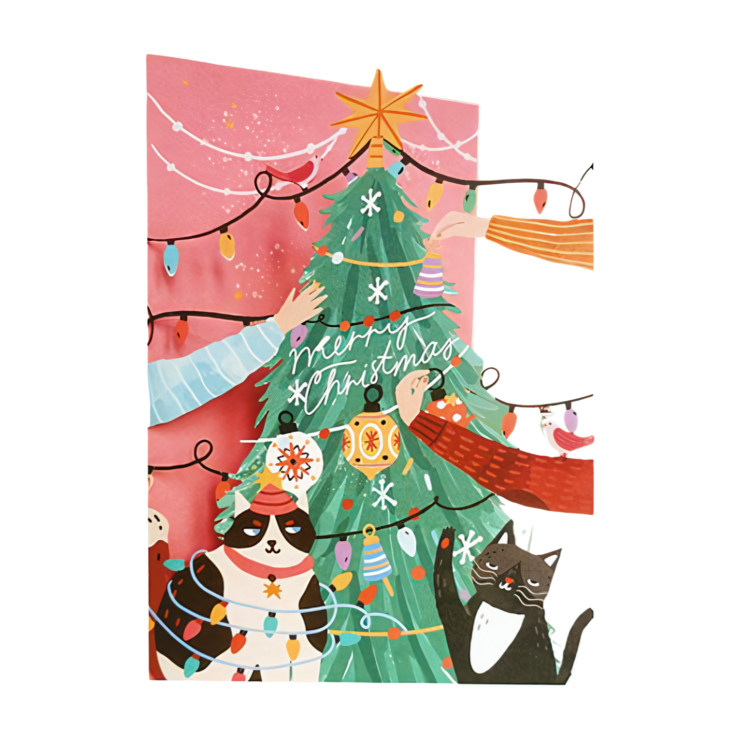 Paper Cut Art Decorating The Xmas Tree Christmas Greeting Card