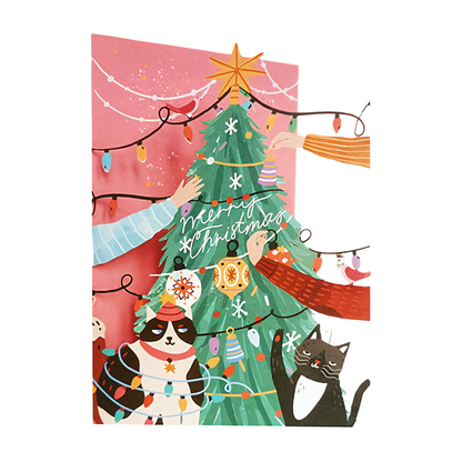 Paper Cut Art Decorating The Xmas Tree Christmas Greeting Card