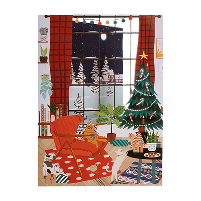 Paper Cut Art Cats At Home With Xmas Tree Christmas Greeting Card