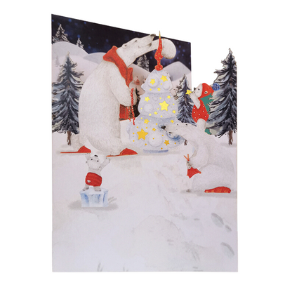Paper Cut Art Polar Bear Xmas Decorating Christmas Greeting Card