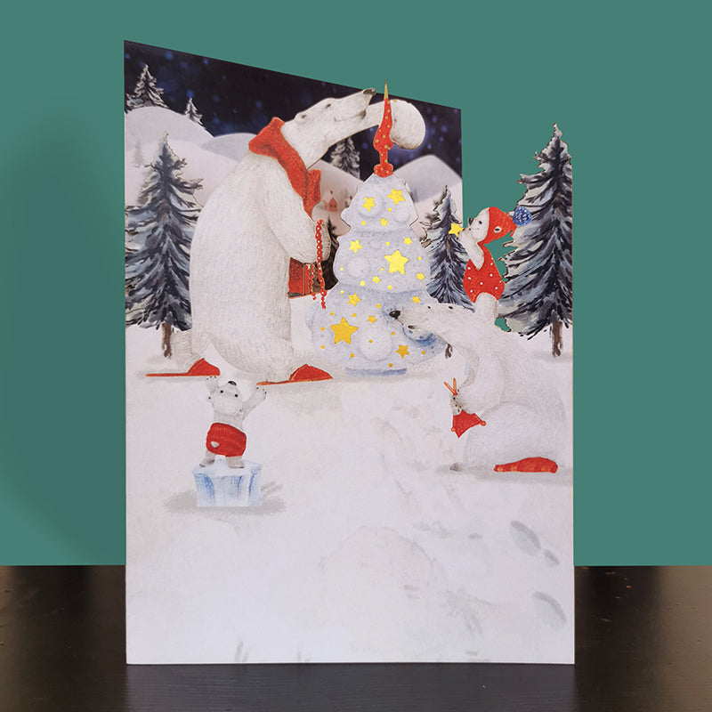 Paper Cut Art Polar Bear Xmas Decorating Christmas Greeting Card