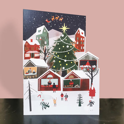 Paper Cut Art Festive Xmas Market Christmas Greeting Card