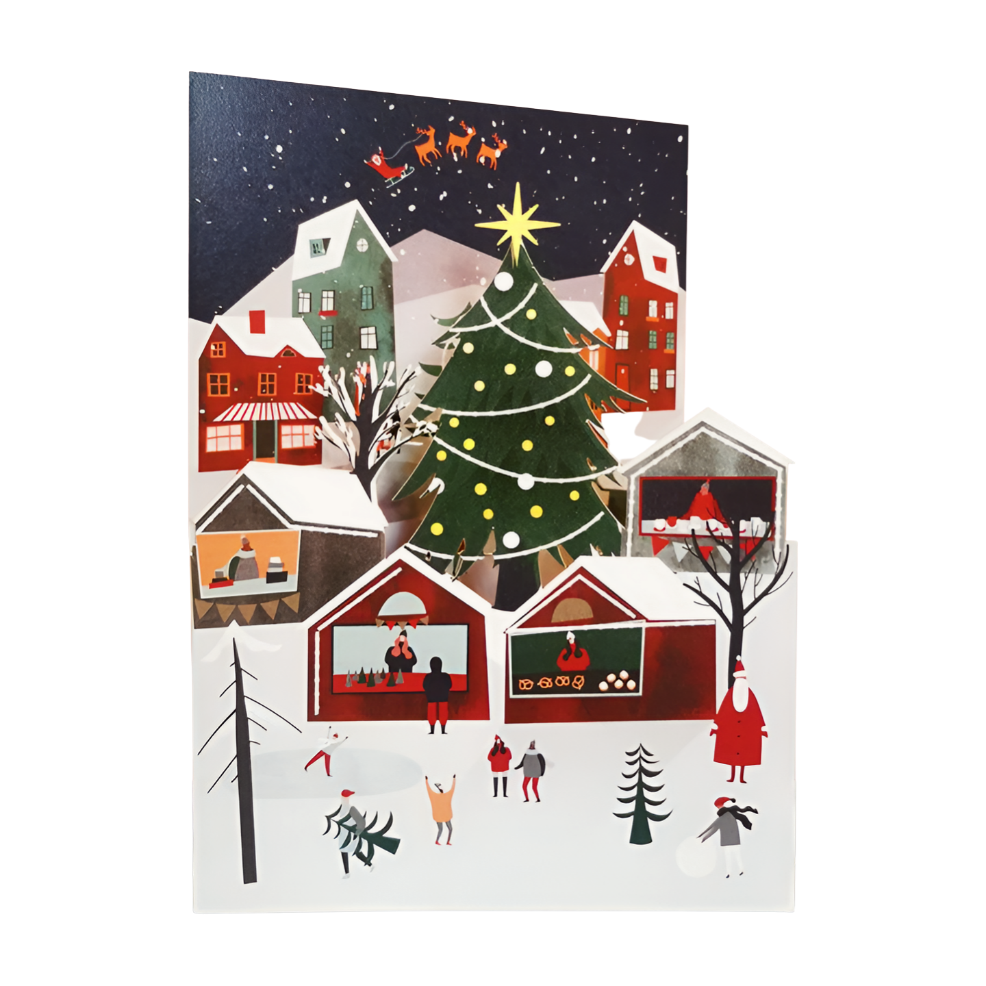 Paper Cut Art Festive Xmas Market Christmas Greeting Card