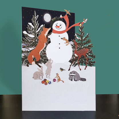 Paper Cut Art Festive Snowman & Friends Christmas Greeting Card