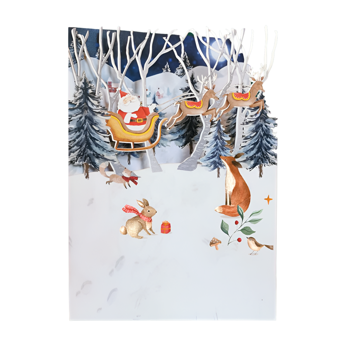 Paper Cut Art Santa & His Sleigh Christmas Greeting Card