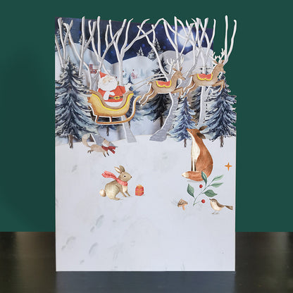 Paper Cut Art Santa & His Sleigh Christmas Greeting Card