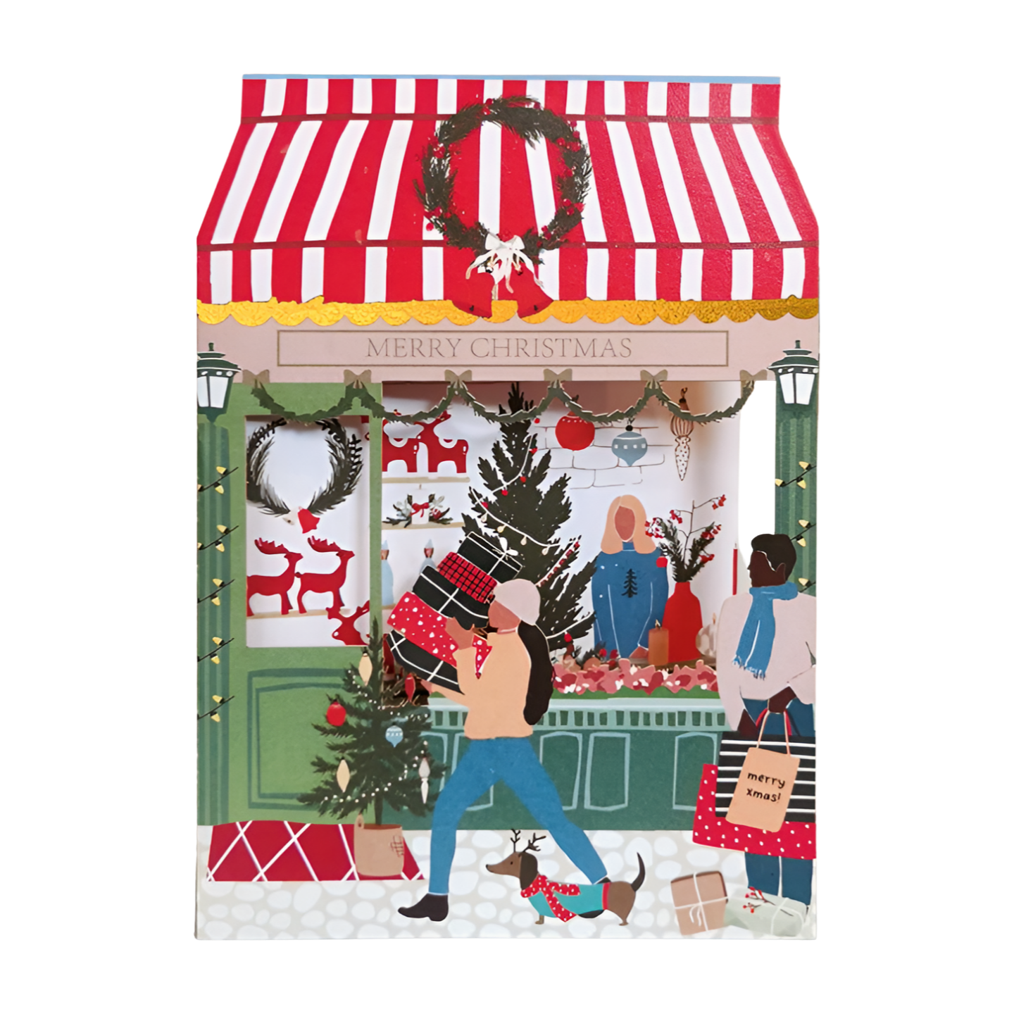 Paper Cut Art Delivering Presents Christmas Greeting Card