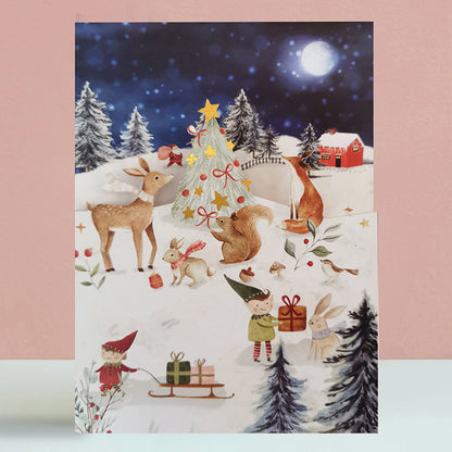Paper Cut Art Santa & His Elves Christmas Greeting Card