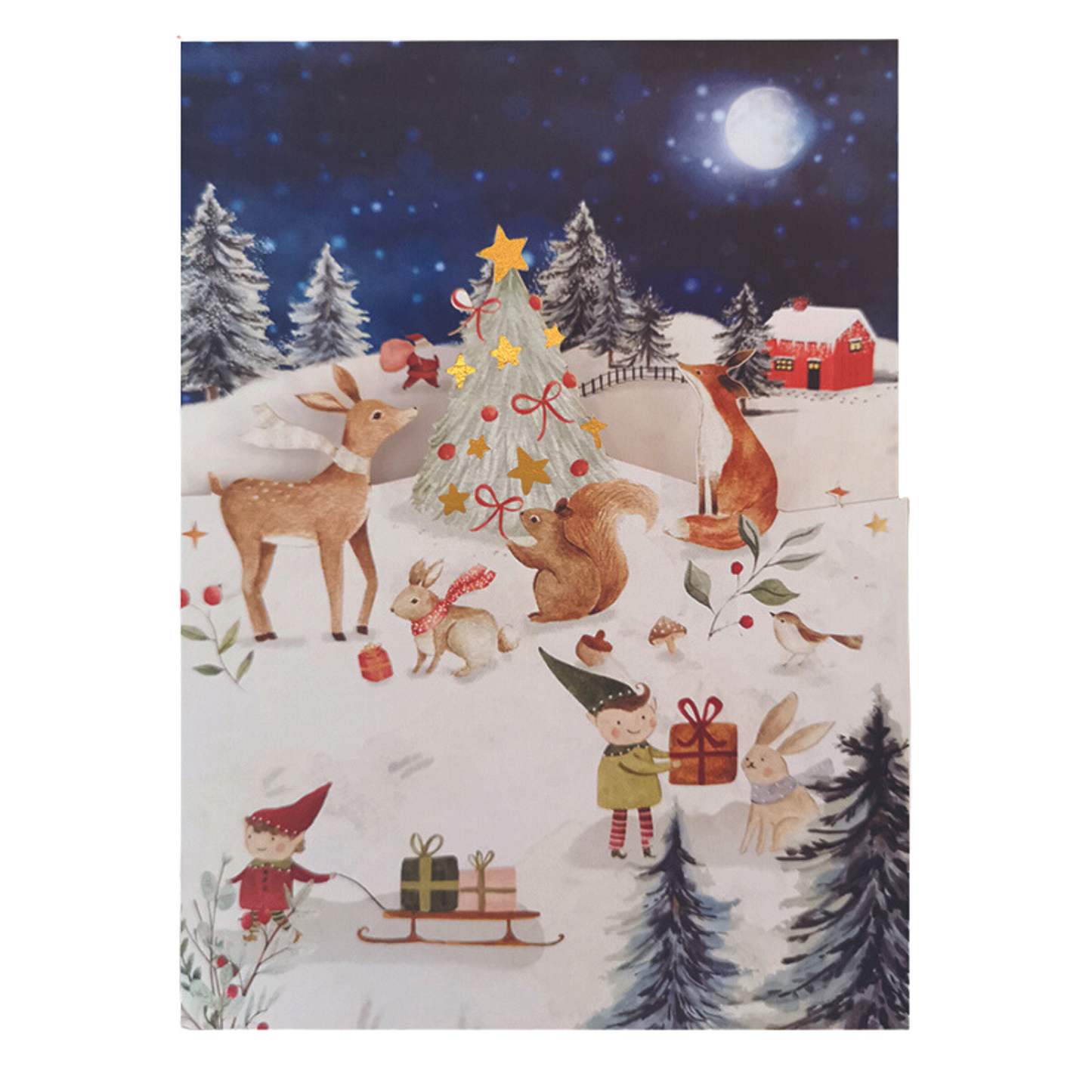 Paper Cut Art Santa & His Elves Christmas Greeting Card