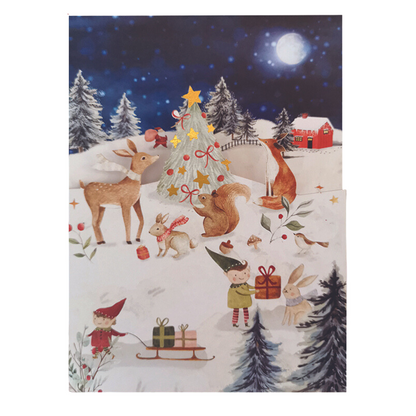 Paper Cut Art Santa & His Elves Christmas Greeting Card