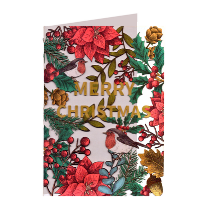 Paper Cut Art Festive Robin Red Breast Christmas Greeting Card