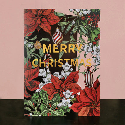 Paper Cut Art Festive Poinsettia Plant Christmas Greeting Card