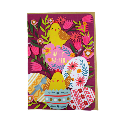 Paper Cut Art Happy Easter Chick Hatching Easter Greeting Card