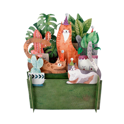 Fun Cat Party Birthday Celebration 3D Pop Up Card For Kids