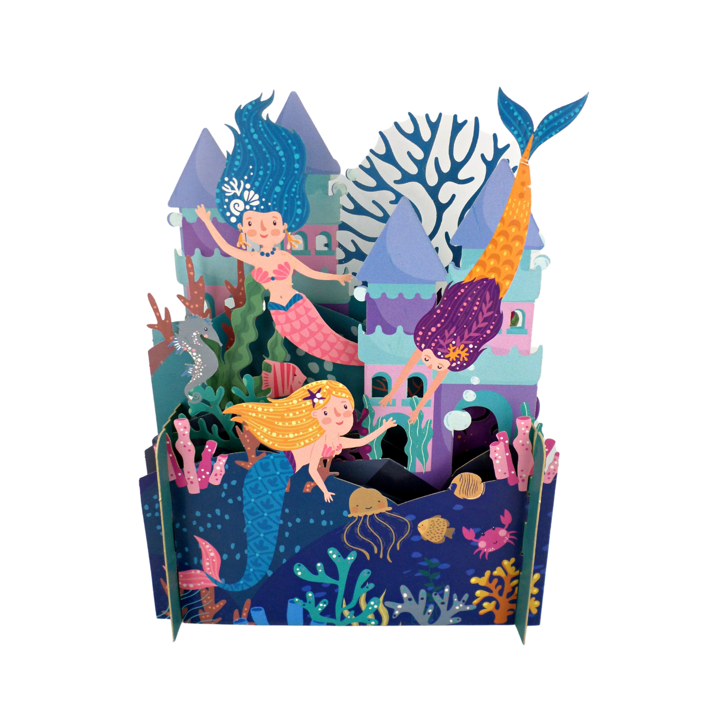 Mermaid Castle Birthday Celebration 3D Pop Up Card For Kids