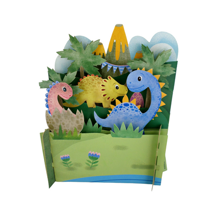 Cute Dinosaurs Birthday Celebration 3D Pop Up Card For Kids