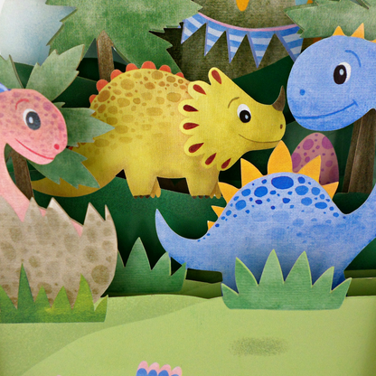 Cute Dinosaurs Birthday Celebration 3D Pop Up Card For Kids