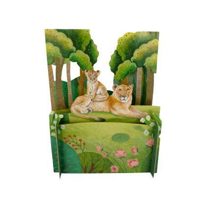 Lioness & Lion Cub Any Occasion 3D Pop Up Greeting Card