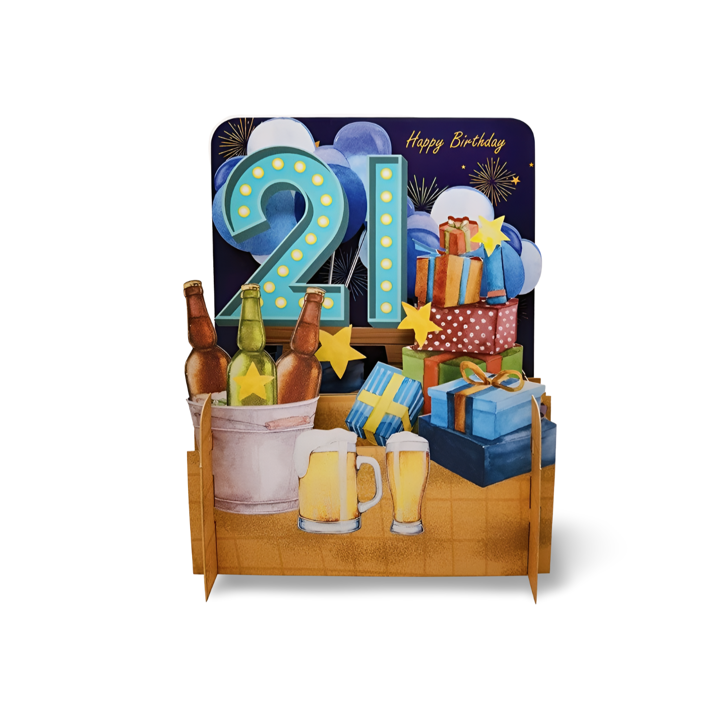 Happy 21st Birthday Beer & Presents 3D Pop Up Greeting Card