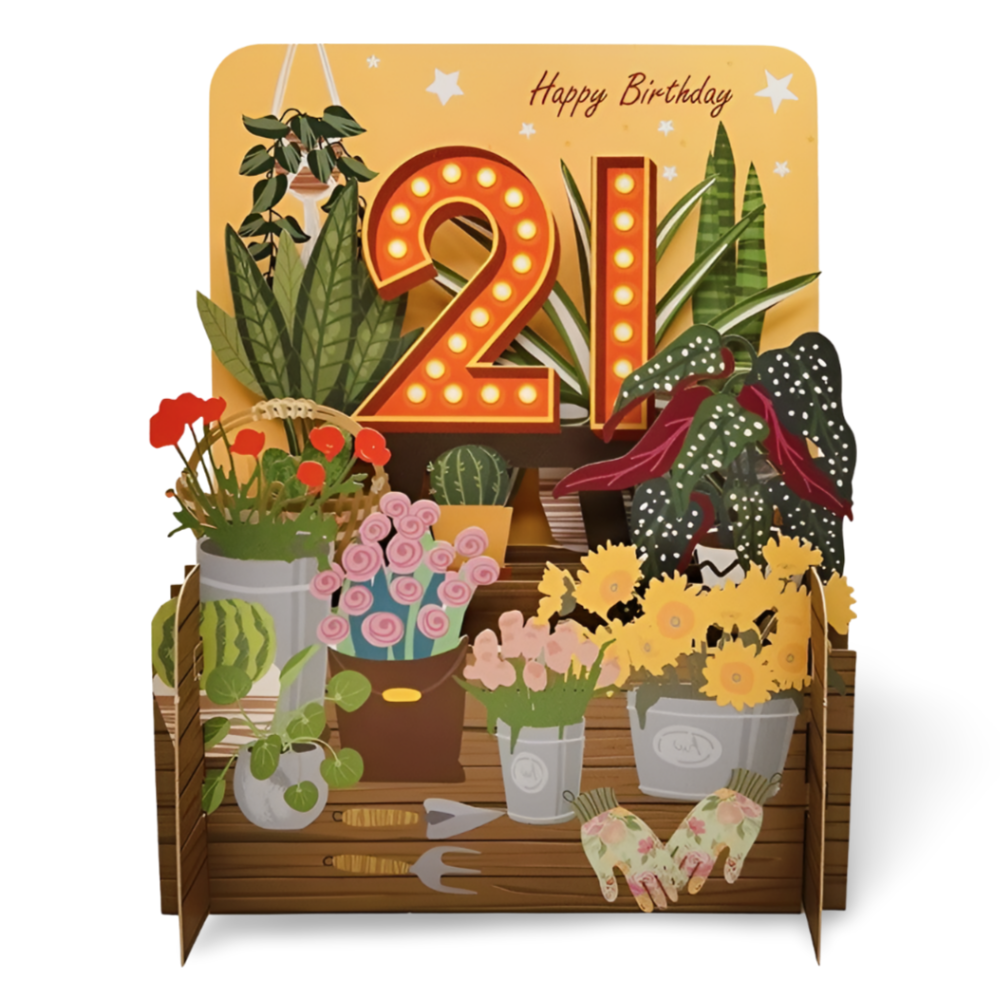 Happy 21st Birthday Flowers 3D Pop Up Greeting Card