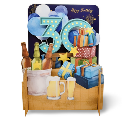 Happy 30th Birthday Beer & Presents 3D Pop Up Greeting Card