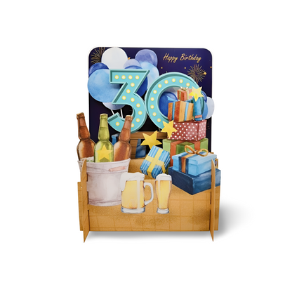 Happy 30th Birthday Beer & Presents 3D Pop Up Greeting Card