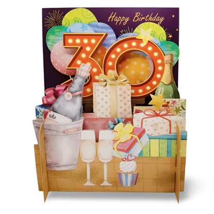 Happy 30th Birthday Champagne & Presents 3D Pop Up Greeting Card