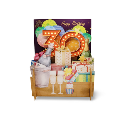 Happy 30th Birthday Champagne & Presents 3D Pop Up Greeting Card