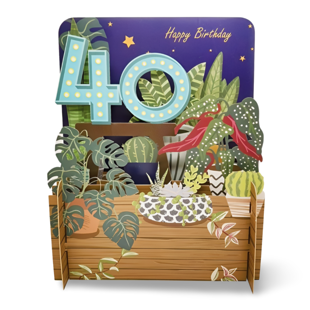 Happy 40th Birthday Botanical Plants 3D Pop Up Greeting Card