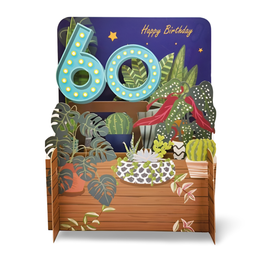 Happy 60th Birthday Botanical Plants 3D Pop Up Greeting Card