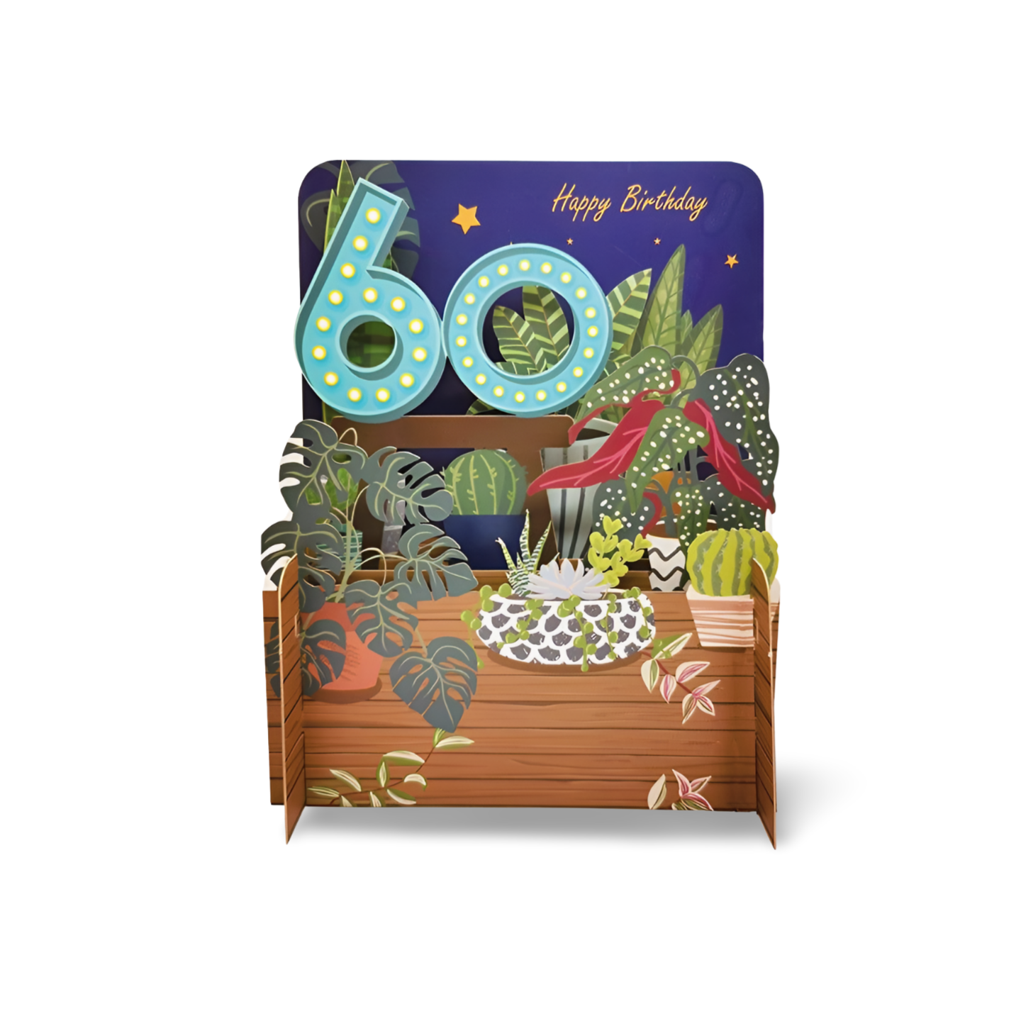 Happy 60th Birthday Botanical Plants 3D Pop Up Greeting Card