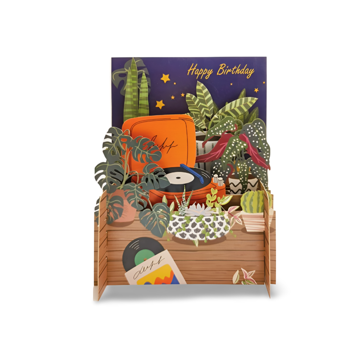 Happy Birthday Botanical Record Player 3D Pop Up Greeting Card