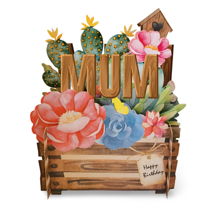 Happy Birthday Mum Flowers & Butterflies 3D Pop Up Greeting Card