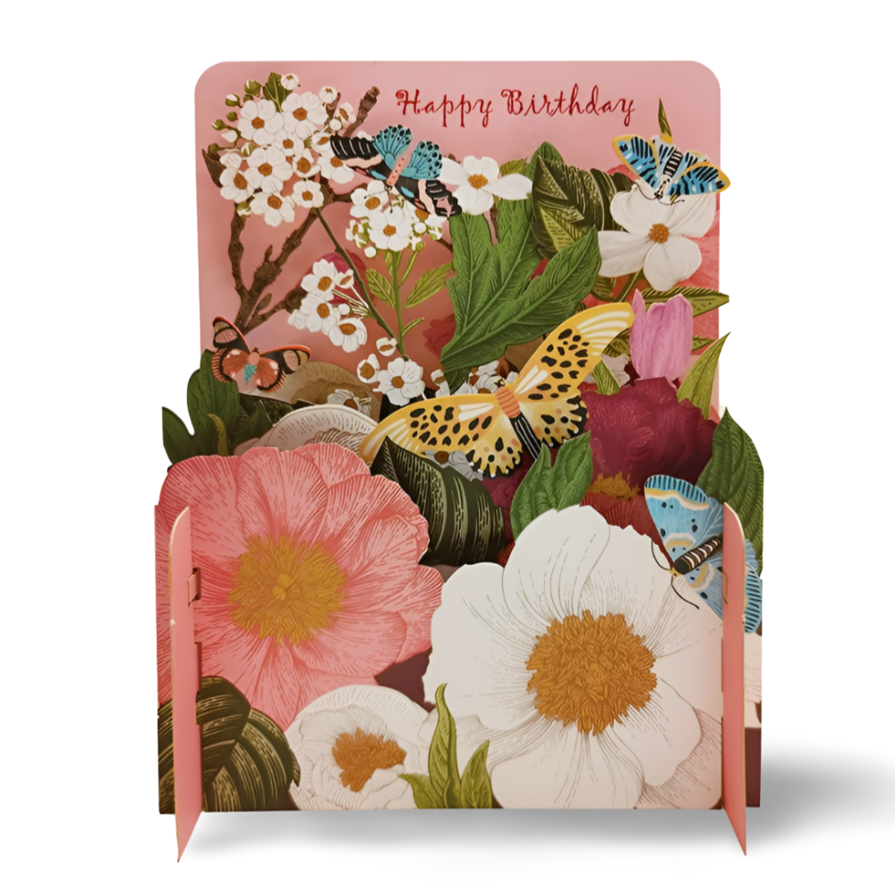 Happy Birthday Flowers & Butterflies 3D Pop Up Greeting Card