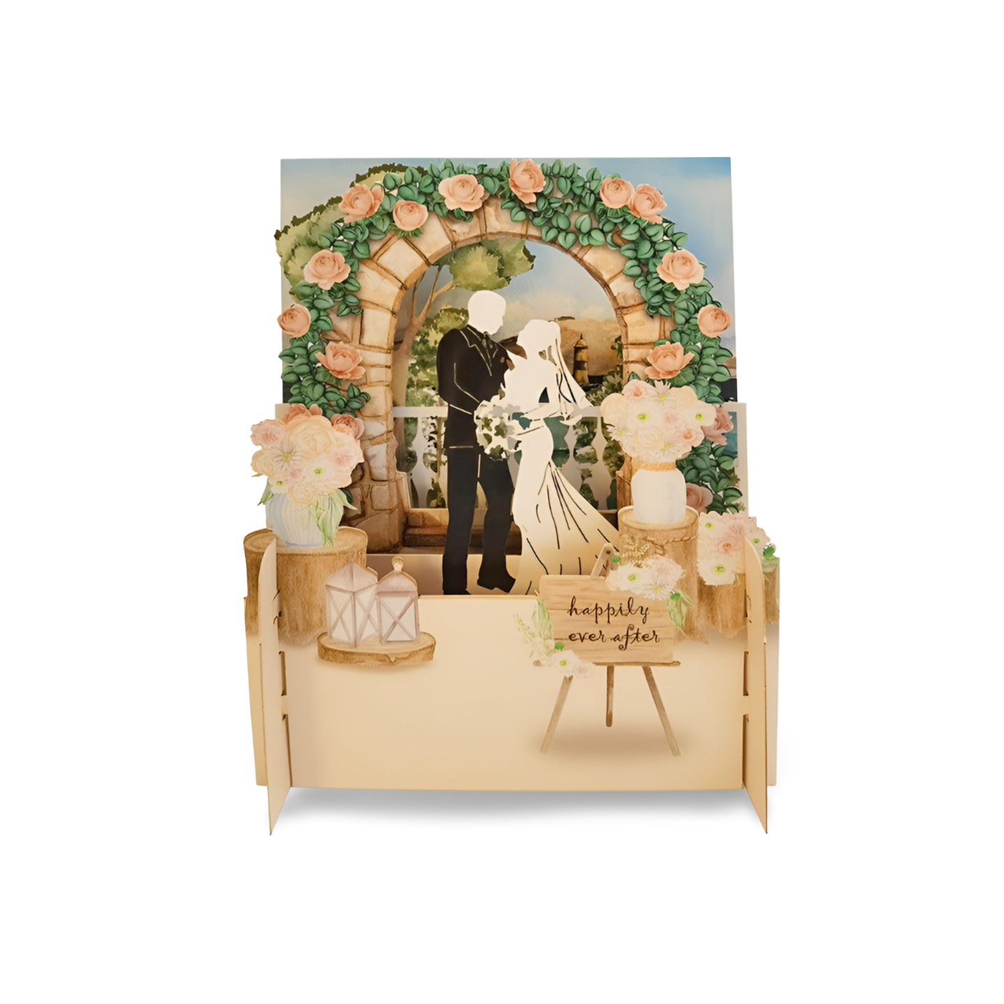 Happy Ever After Bride & Groom Wedding 3D Pop Up Greeting Card
