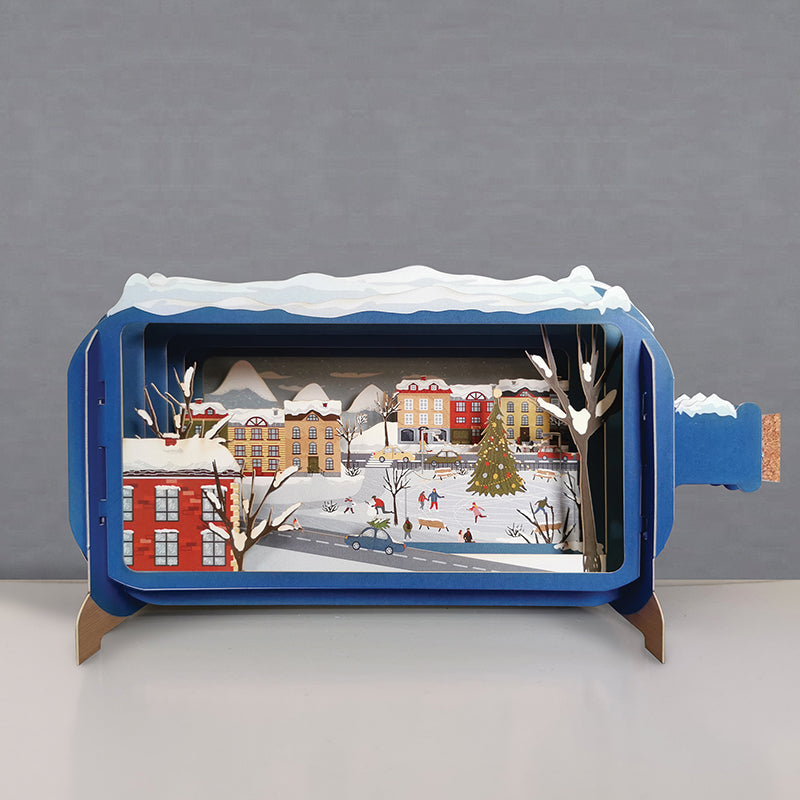 Message In A Bottle Ice Skating Scene Pop Up Christmas Card