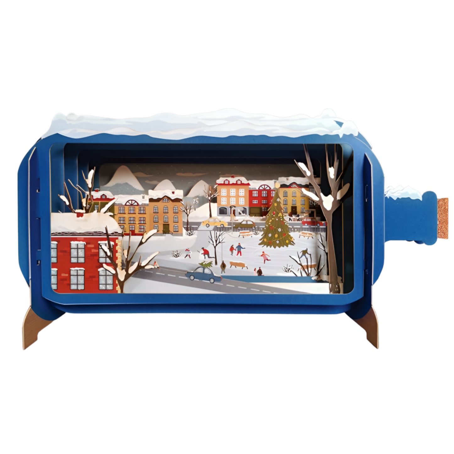 Message In A Bottle Ice Skating Scene Pop Up Christmas Card
