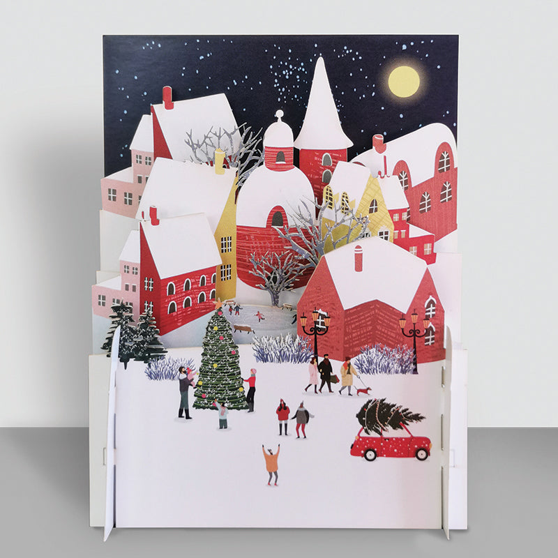Festive Christmas Village 3D Pop Up Christmas Greeting Card