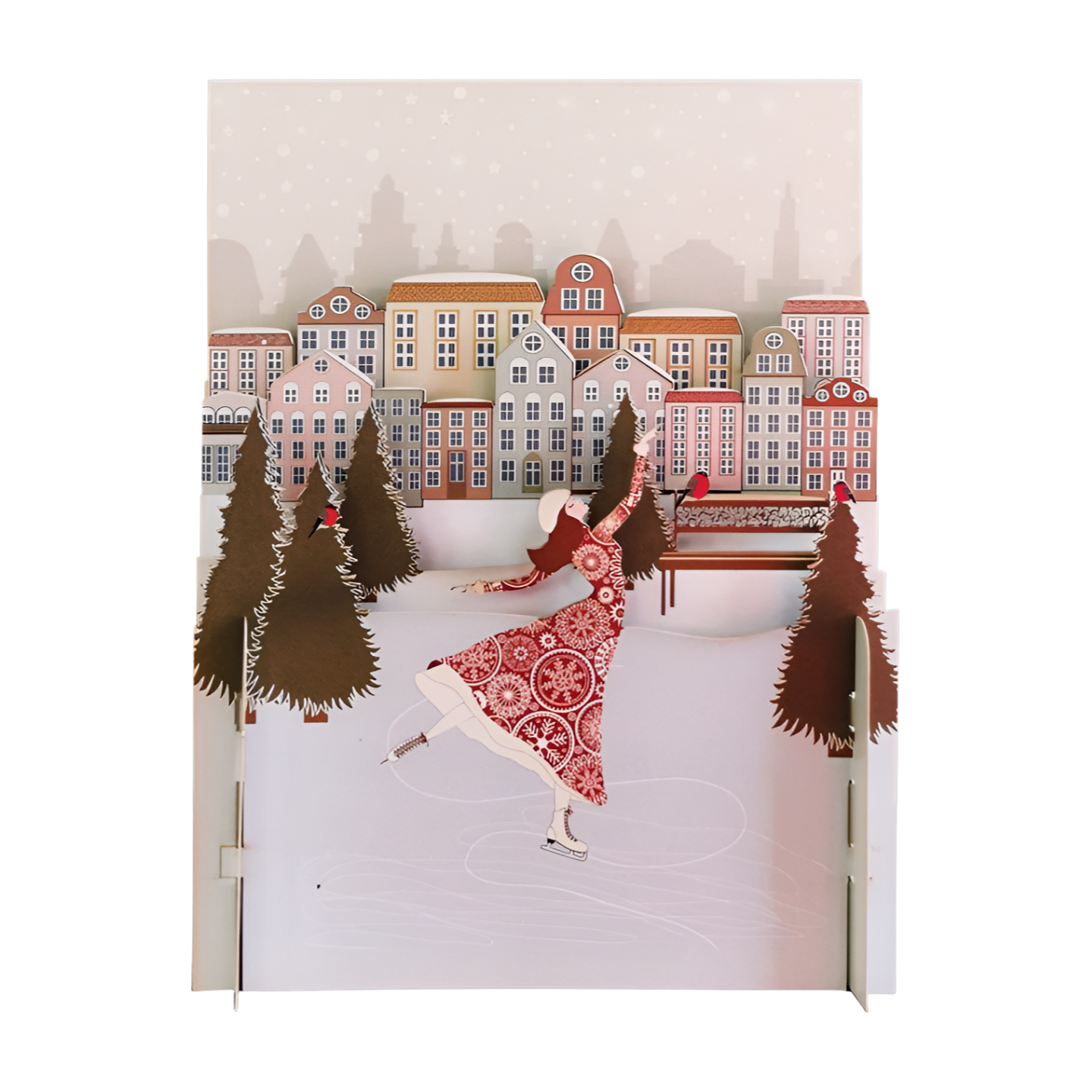 Festive Xmas Solo Ice Skater 3D Pop Up Christmas Greeting Card