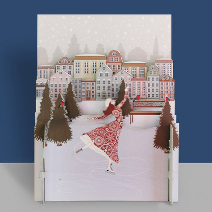 Festive Xmas Solo Ice Skater 3D Pop Up Christmas Greeting Card