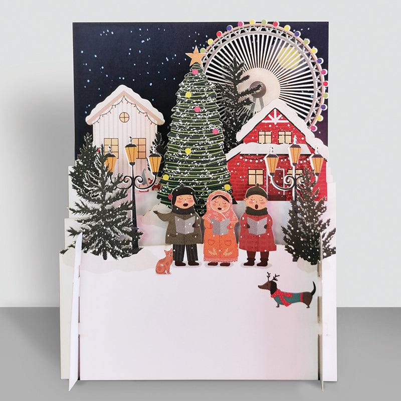 Festive Xmas Carol Singers 3D Pop Up Christmas Greeting Card