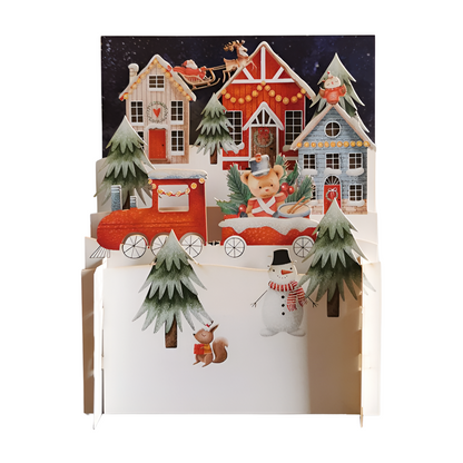 Festive Xmas Village & Santa 3D Pop Up Christmas Greeting Card
