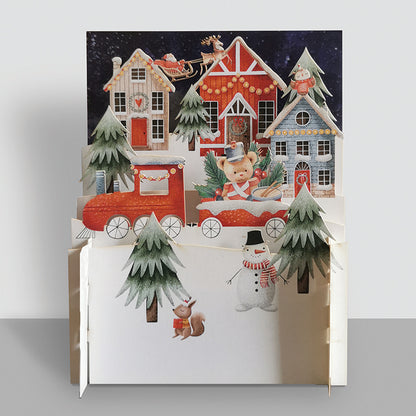 Festive Xmas Village & Santa 3D Pop Up Christmas Greeting Card