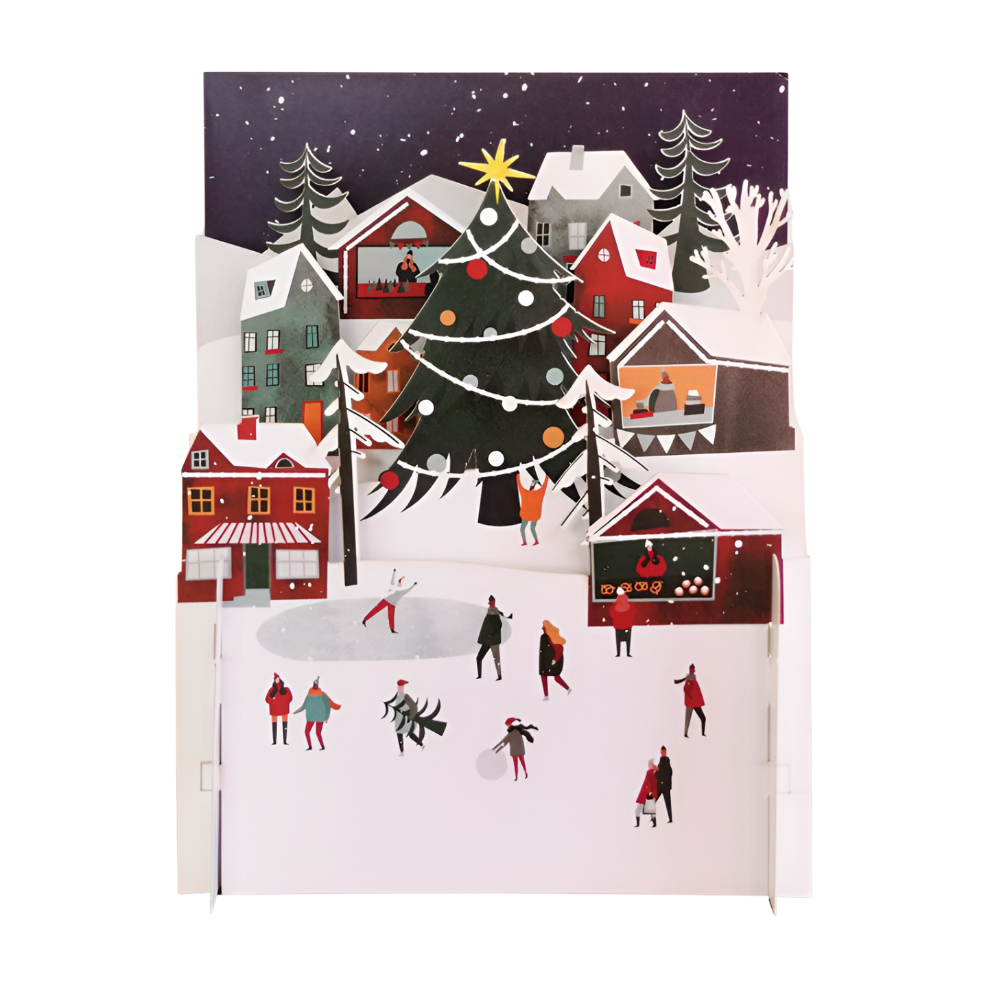 Festive Xmas Village Ice Skating 3D Pop Up Christmas Greeting Card