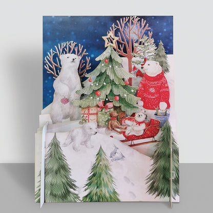 Festive Xmas Polar Bear Scene 3D Pop Up Christmas Greeting Card
