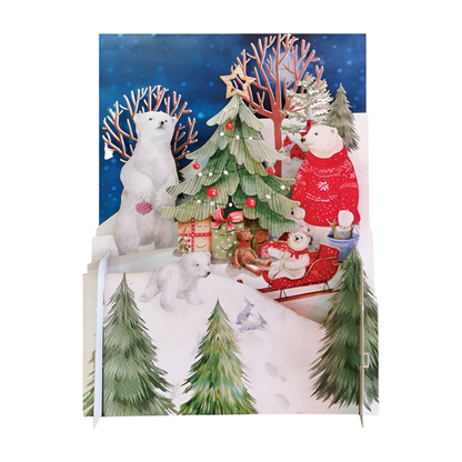 Festive Xmas Polar Bear Scene 3D Pop Up Christmas Greeting Card