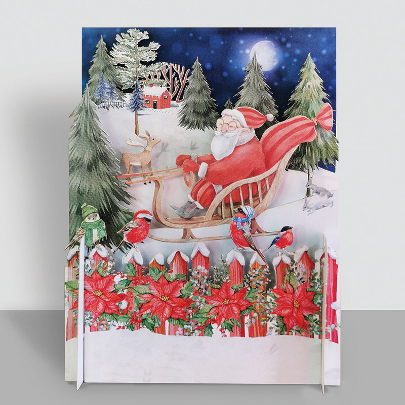 Festive Santa & His Sleigh 3D Pop Up Christmas Greeting Card