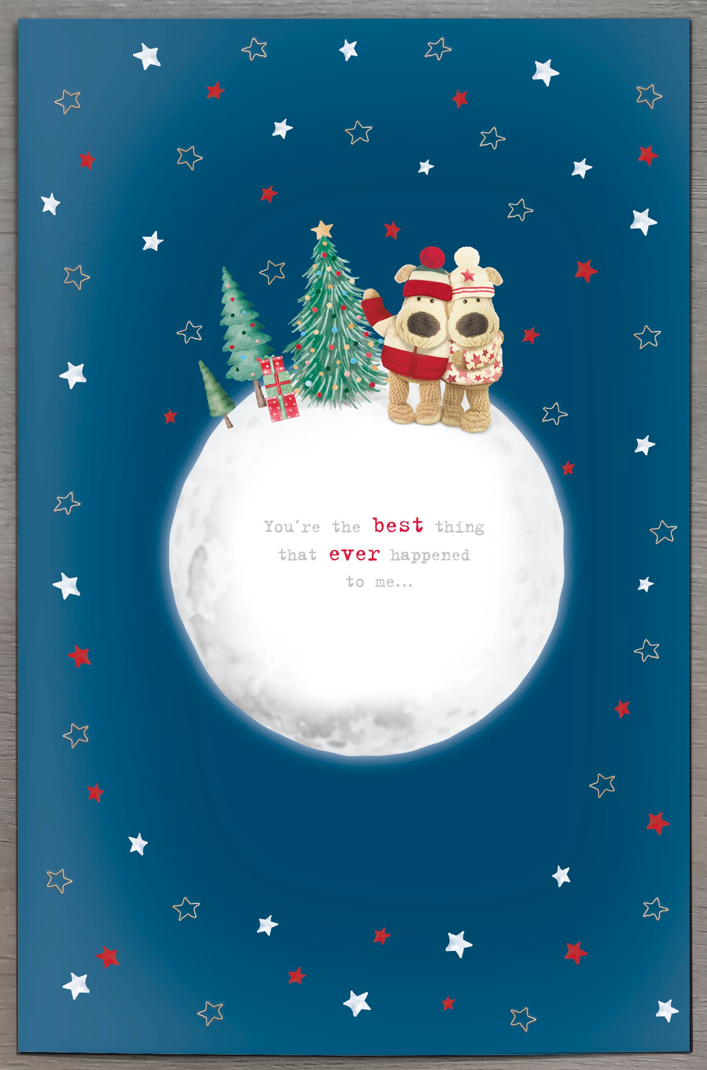 Boofle Boyfriend Moon & Back Embellished Christmas Greeting Card