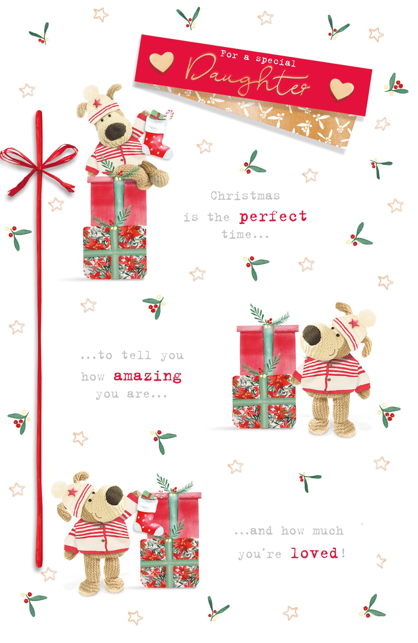 Boofle Daughter With Love Embellished Christmas Greeting Card